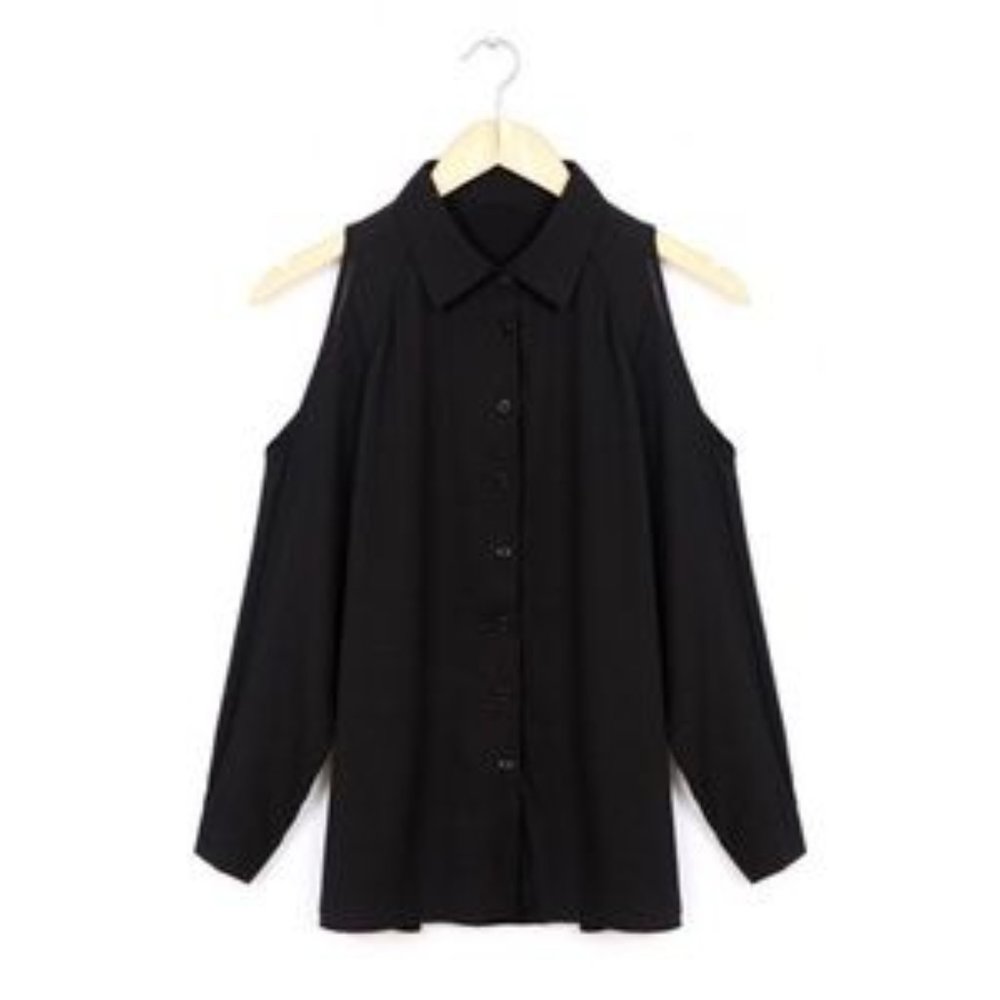 Bundle- Black Chiffon Open Shoulder Shirt